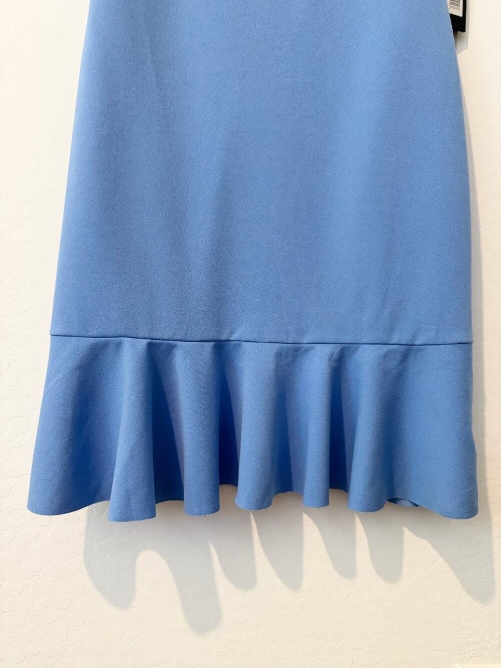 Bebe Ruffle Hem Dress Size Large Wedgewood Blue Square Neck Pastel Cocktail Glam - Picture 6 of 12
